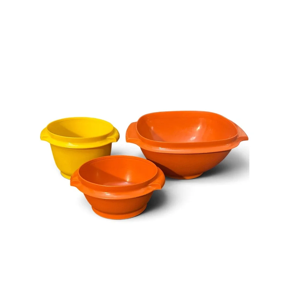 Vintage Tupperware Harvest Orange & Yellow Nesting Bowl Lot with Sunburst Lid